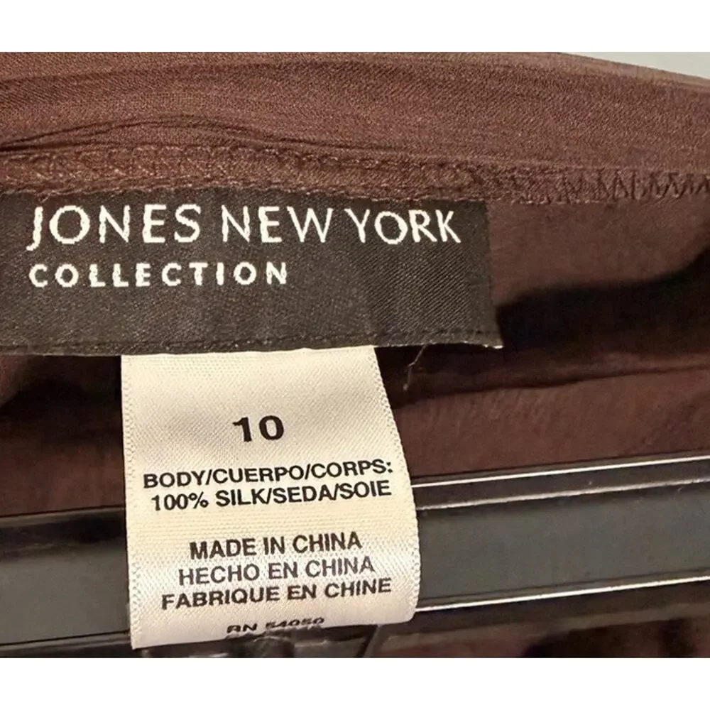 Jones New York Collection Women’s 10 100% Silk Brown Midi Skirt Flowy Boho